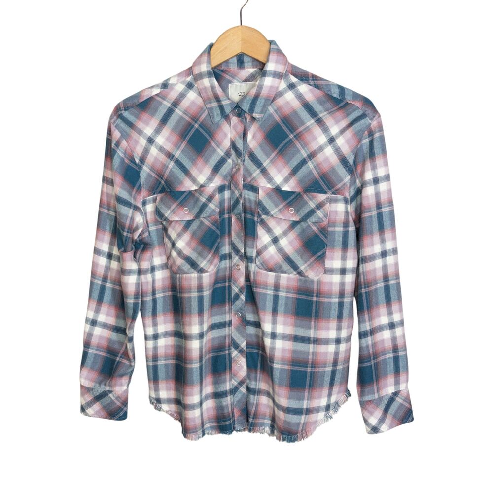 EUC Rails Sawyer Plaid Shirt Wms S Agave Lilac Snap Front Button Frayed Hem Soft